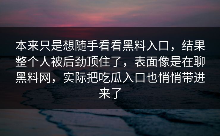 本来只是想随手看看黑料入口，结果整个人被后劲顶住了，表面像是在聊黑料网，实际把吃瓜入口也悄悄带进来了