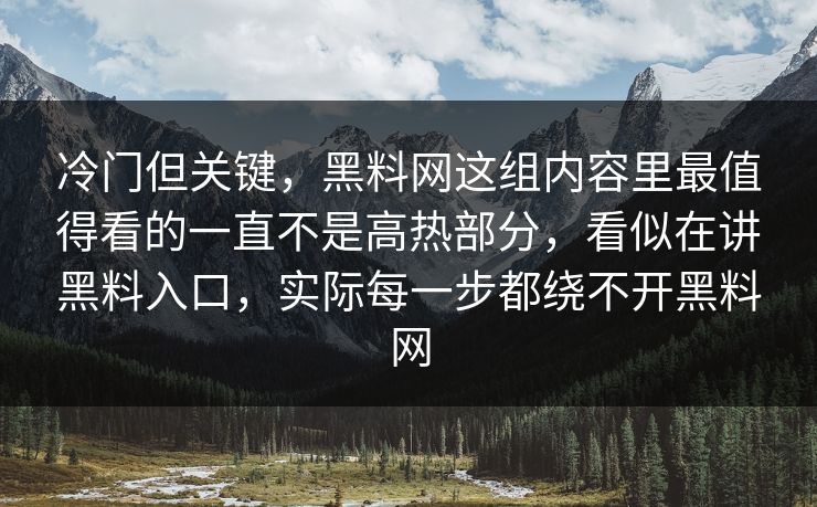冷门但关键，黑料网这组内容里最值得看的一直不是高热部分，看似在讲黑料入口，实际每一步都绕不开黑料网