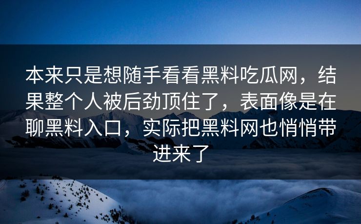 本来只是想随手看看黑料吃瓜网，结果整个人被后劲顶住了，表面像是在聊黑料入口，实际把黑料网也悄悄带进来了