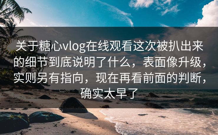 关于糖心vlog在线观看这次被扒出来的细节到底说明了什么，表面像升级，实则另有指向，现在再看前面的判断，确实太早了